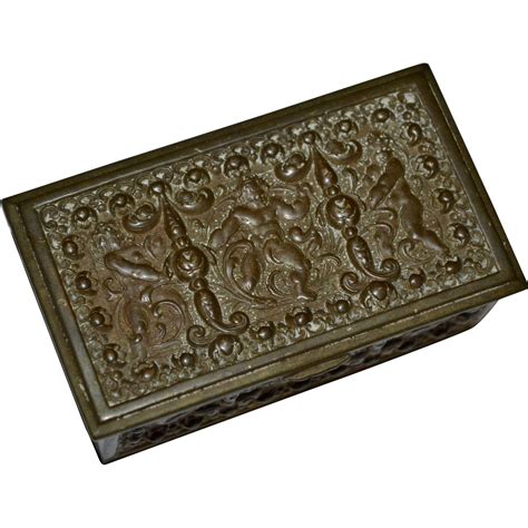 Antique Victorian Era Hallmarked Brass Repousse Cherub Postage Stamp Box