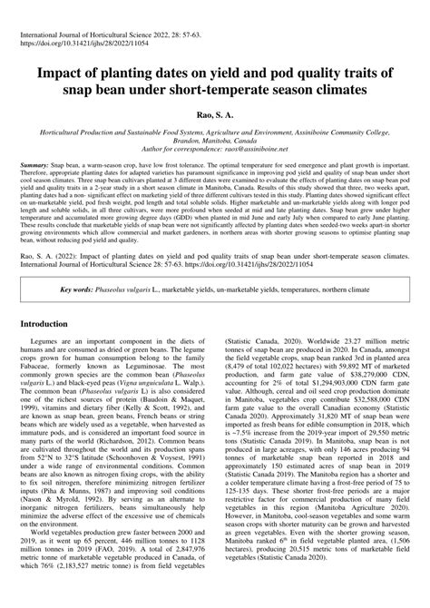 Pdf Impact Of Planting Dates On Yield And Pod Quality Traits Of Snap