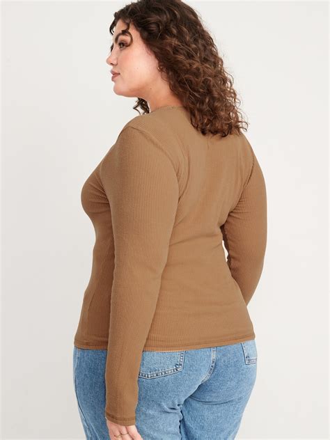 Plush Long Sleeve Rib Knit Slim Fit T Shirt For Women Old Navy