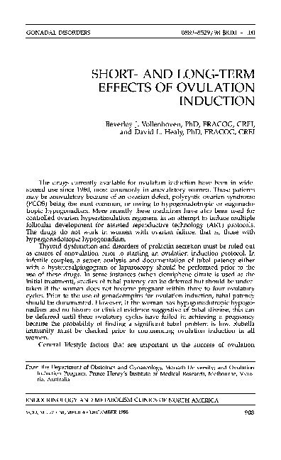 Pdf Short And Long Term Effects Of Ovulation Induction Beverley