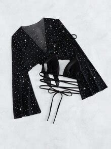 SHEIN Swim BAE Halter Triangle Bikini Top Kimono SHEIN USA