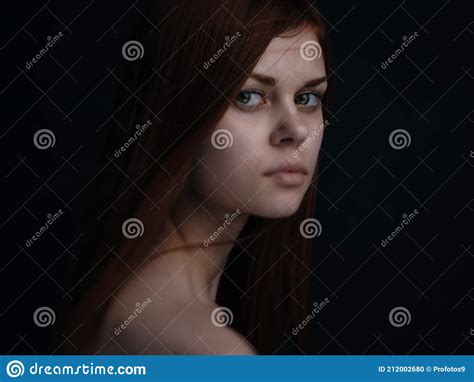 Romantic Red Haired Woman Portrait Close Up Naked Shoulders Cropped View Stock Photo Image Of