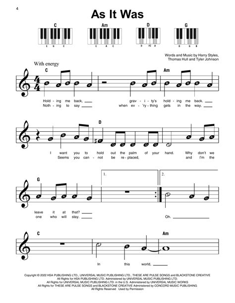 As It Was By Harry Styles Sheet Music For Super Easy Piano At Sheet Music Direct