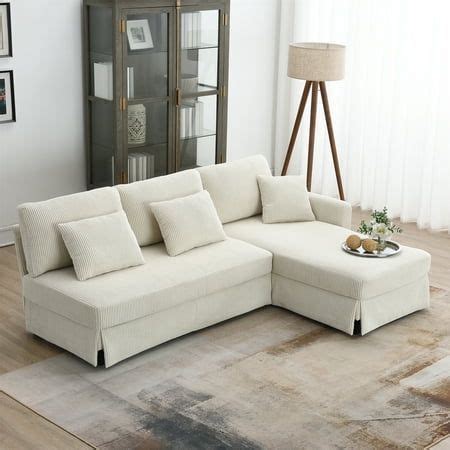 L Shaped Sectional Sofa With Reversible Chaise Seat Corduroy