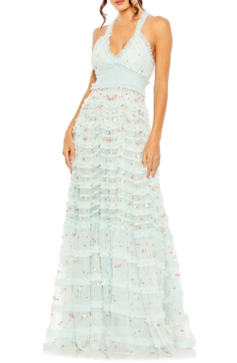 Mac Duggal Floral Embroidered Crisscross Tiered Gown Nordstrom