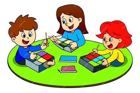 Children Playing Educational Games Vector Illustration Cartoon