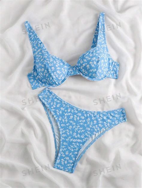 SHEIN VCAY Ensemble bikini sexy pour femmes avec imprimé floral parfait pour les vacances à la