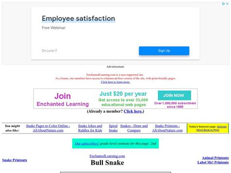 Enchanted Learning: Bull Snake Printout Website for 3rd - 8th Grade ...