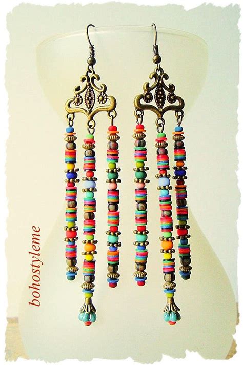 Boho Beaded Earrings Long Bohemian Earrings Colorful Beaded Bohemian