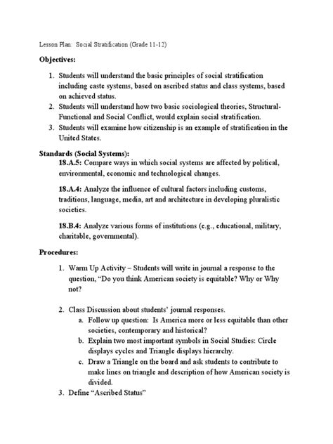 Lesson Plan Social Stratification Pdf Social Status Social Stratification