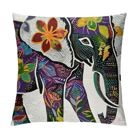 Dvbnli Batik Throw Pillow Cushion Cover Digital Big Elephant With