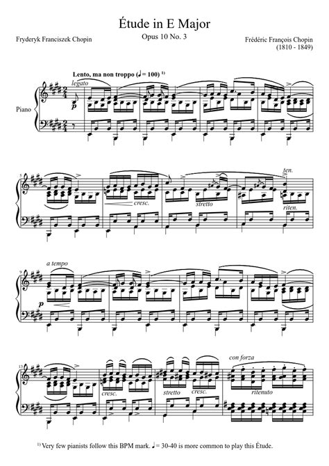 Étude Opus 10 No 3 In E Major Sheet Music For Piano Solo