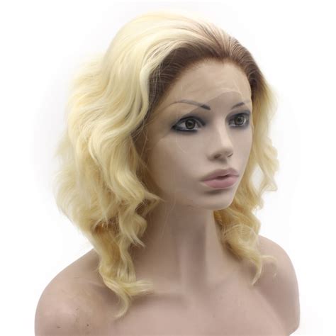 Dark Rooted Blonde Synthetic Wavy Wig