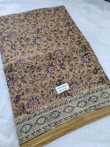 Kalamkari Cotton Hand Block Printed Sarees M With Blouse Piece