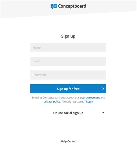 create   account conceptboard  center