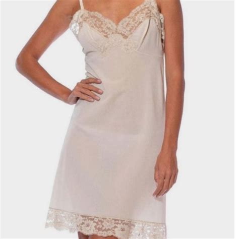 Vintage Intimates Sleepwear Vintage Lingerie White Sheer Lace Trim Chemise Slip Dress Sz L