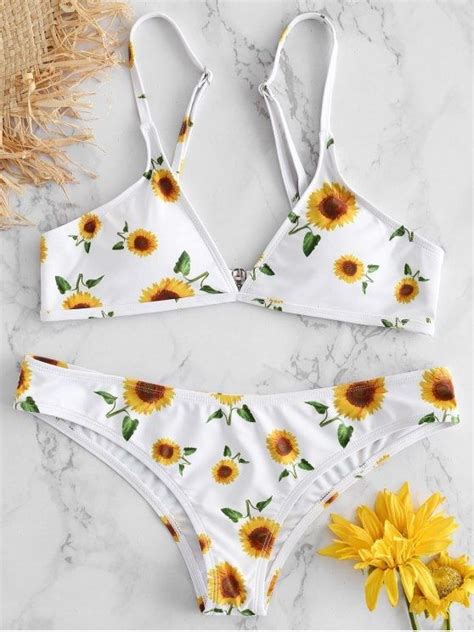 Sunflower Printed Bikini Set Sexy Swimwear Women 2022 Mujer Push Up Padded Biquini Bathers