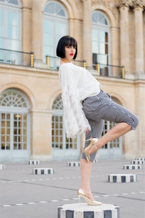 Full Length Of Style Brunette Woman Model Style Brunette Woman Outdoor Stock Image Image Of