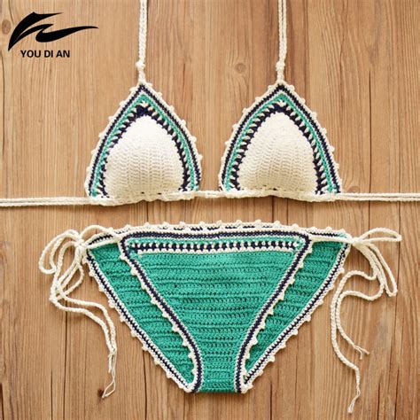2018 Crochet Bikini Sexy Swimwear Women Halter Handmade Knitting Swimsuit Bathing Suit Brazilian