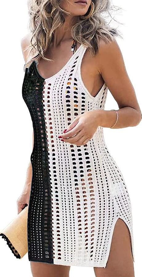 Timuspo Women S Crochet Swimsuits Cover Ups Side Slit Beach Holiday Bikini Beach Swimwear Dress