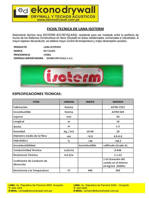 Ficha Tecnica de Lana Isoterm | PDF | Termodinámica sin equilibrio ...