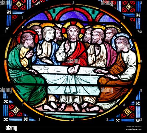 Sacred Heart Basilica Stained Glass Window The Last Supper Jesus And The 12 Apostles Paray