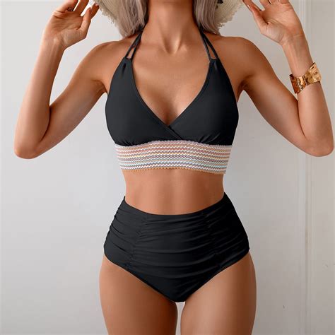 Black Bikini Sets For Women S Swimsuit High Waist Swimsuit Tankini Swimsuit Walmart
