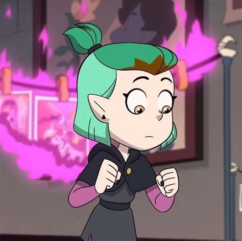 An Animated Character With Green Hair And Blue Eyes Wearing A Black