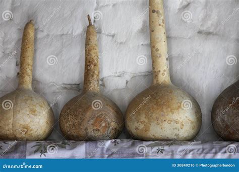 Old Gourds On A Shelf In Ancient Village House Stock Photo Image Of