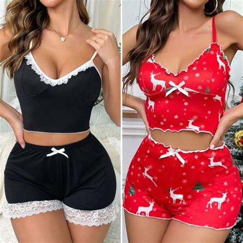 Womens Sexy Lingerie Lace Cami Top Shorts Set Sleepwear Underwear Nightwear Gift Ebay