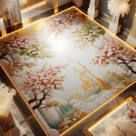 Premium Photo Room Decoration Floor Epoxy Cherry Blosom Ai Image