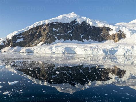 Ice Capped Mountains Reflected In The Calm Waters Of Neko Harbor