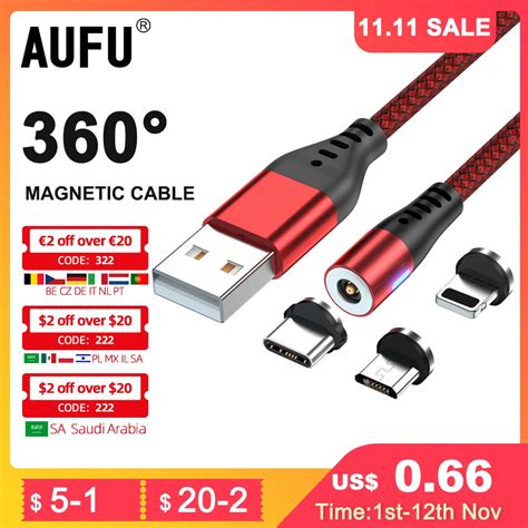 Aufu Led Magnetic Usb Charging Cable Usb Type C Phone Cable Magnet