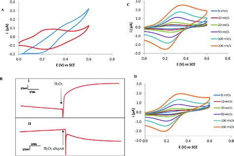 A Typical Cyclic Voltammograms Obtained In Pbs Red And 100 Mm H 2 O Download Scientific