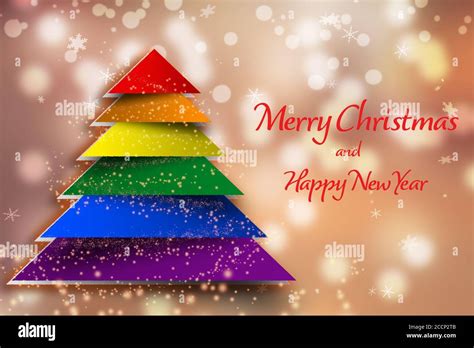 Christmas Tree In Rainbow Colors Xmas Greeting Card In Lgbt Colors