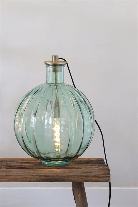 Ribbed Glass Lamp Green With Lamp Attachment