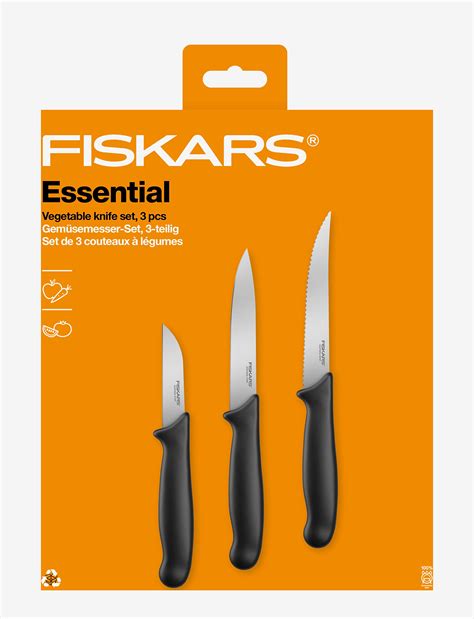 Fiskars Essential Vegetable Knife Set 3pcs - Grønnsakskniver - Boozt.com