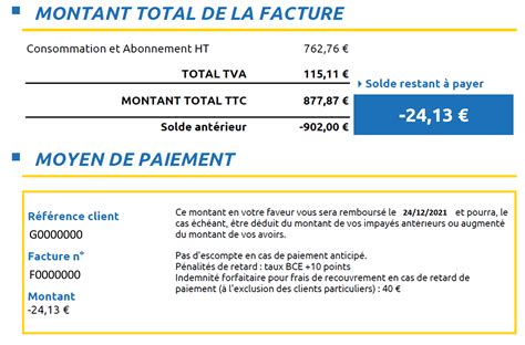 Montant Total Facture Dyneff Lectricit Gaz