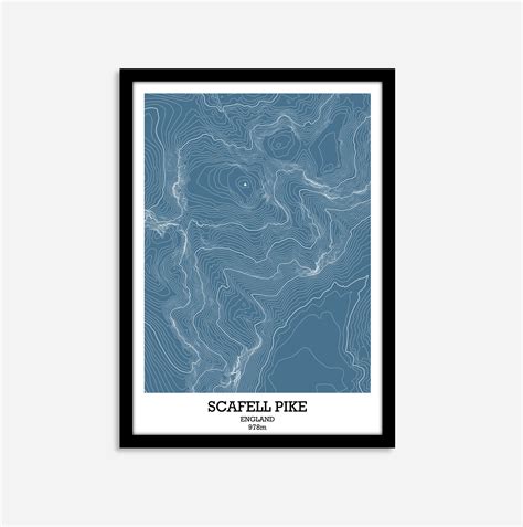 Scafell Pike Contour Map Topographic Map Print Scafell Etsy