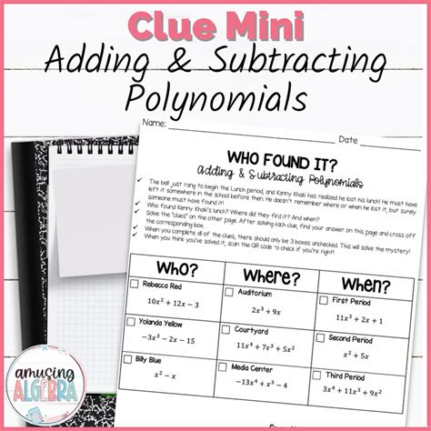 Adding And Subtracting Polynomials Clue Mini Mystery Activity Made By Teachers