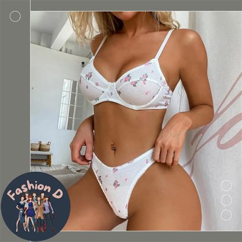 Floral Print Underwire Lingerie Set Depop