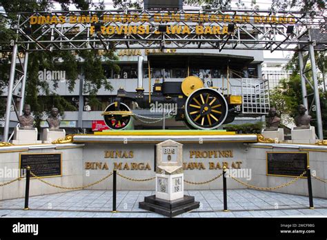 An Old Steam Roller On Permanent Display On Jl Asia Afrika In Downtown