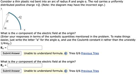 Solved Consider A Thin Plastic Rod Bent Into An Arc Of Chegg