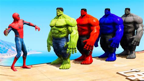 Gta Water Ragdolls Spiderman Vs Red Hulk Vs Blue Hulk Vs Gray Hulk