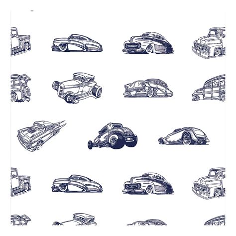 Papel De Parede Infantil Carros Hot Rods Azul Marinho