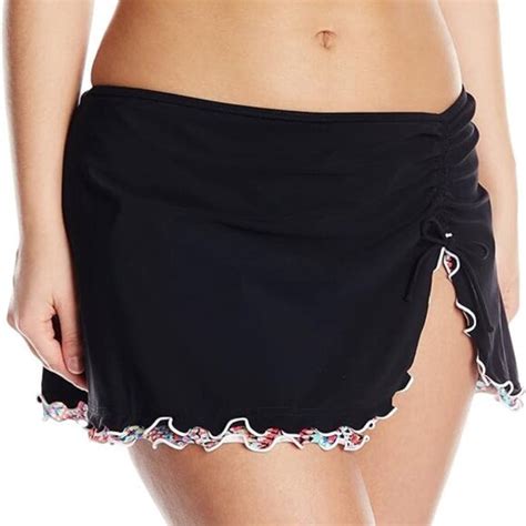 Profile By Gottex Swim New Gottex Profile Black Tricolore Ruffle Bikini Skirt Bottom