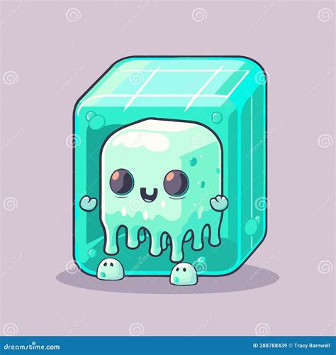 Chibi Cute Isolated Cartoon Blue Gelatinous Cube Rpg Monster Vector