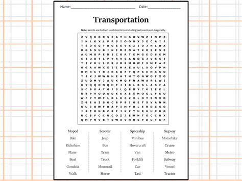 Transportation Word Search Puzzle Worksheet Activity Teaching Resources