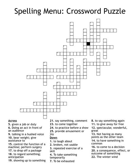 Spelling Menu Crossword Puzzle Wordmint