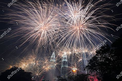 Fireworks Explode Above Petronas Twin Tower Editorial Stock Photo